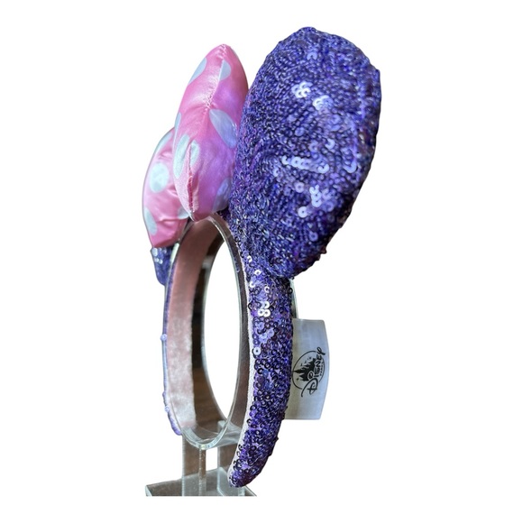 😎 Disney Parks Minnie Mouse Purple Sequin Ears Pink Puffy Polka Dot Bow NWT 3 - Picture 2 of 5